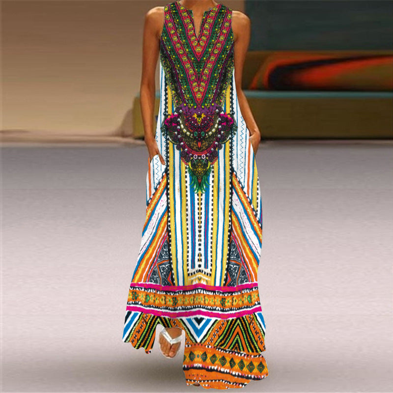 Retro Print Long Dress by Isabella Sol
