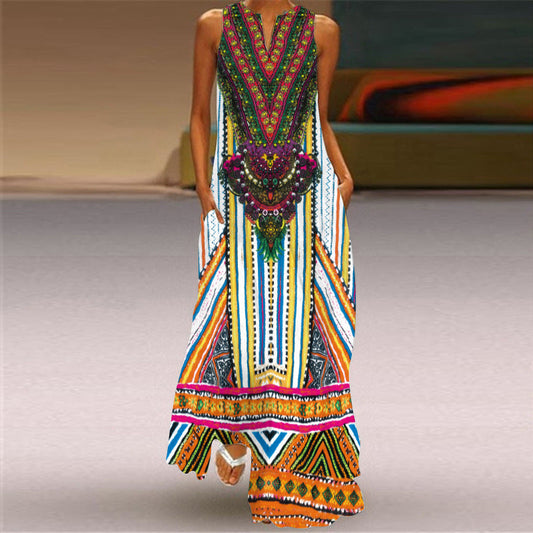 Retro Print Long Dress by Isabella Sol