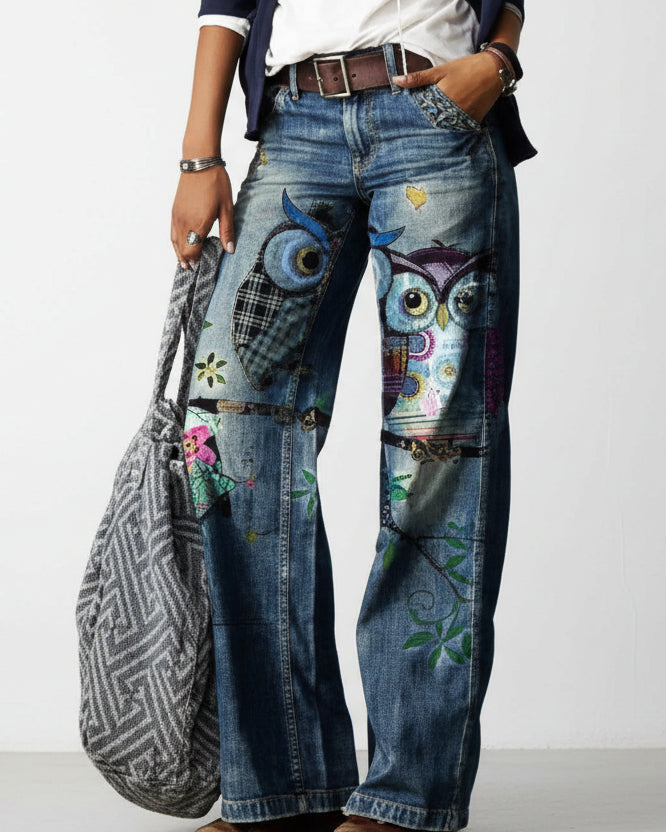 Pantalones anchos con estampado floral artístico de Isabella Sol.