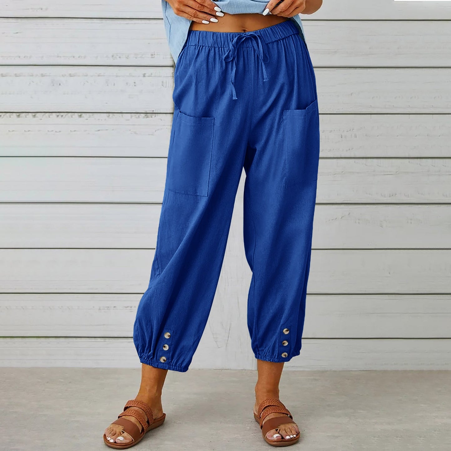 Pantalones holgados de algodón y lino de Isabella Sol