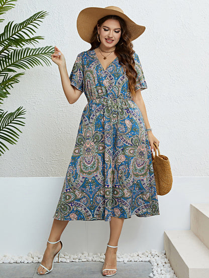 Vestido de verano con escote en V y estampado retro de Isabella Sol