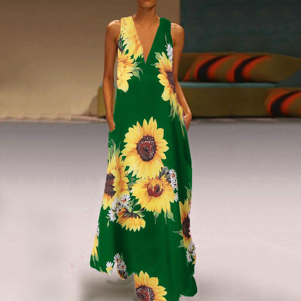 Vestido largo sin mangas con estampado floral bohemio de Isabella Sol