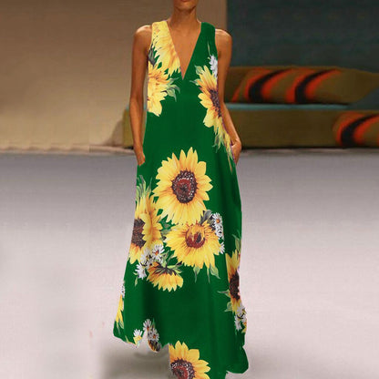 Vestido largo sin mangas con estampado floral bohemio de Isabella Sol