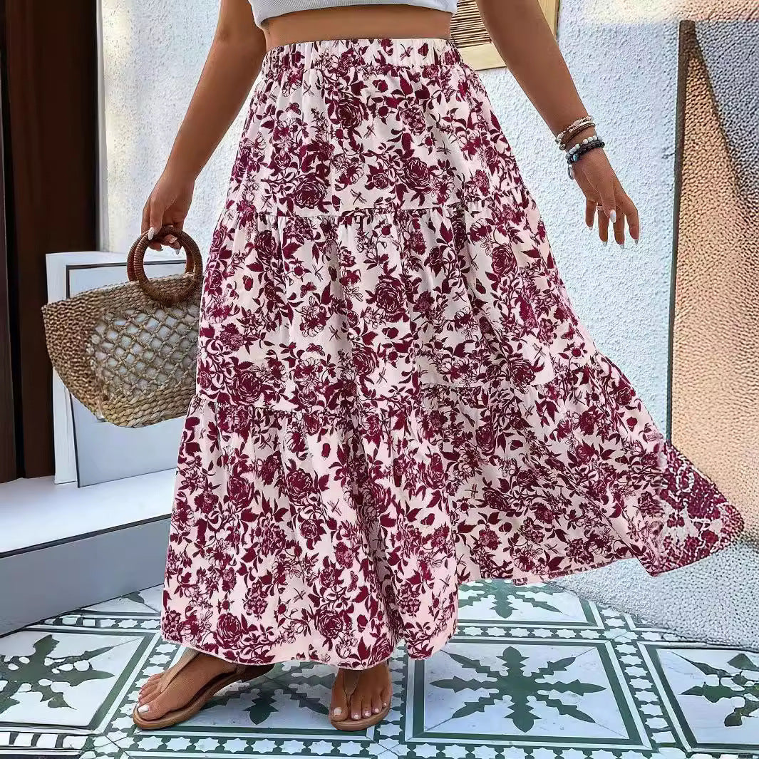 Falda larga de talla grande con estampado floral de Isabella Sol
