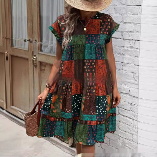 Boho Patchwork Isabella Sol Summer Midi Dress