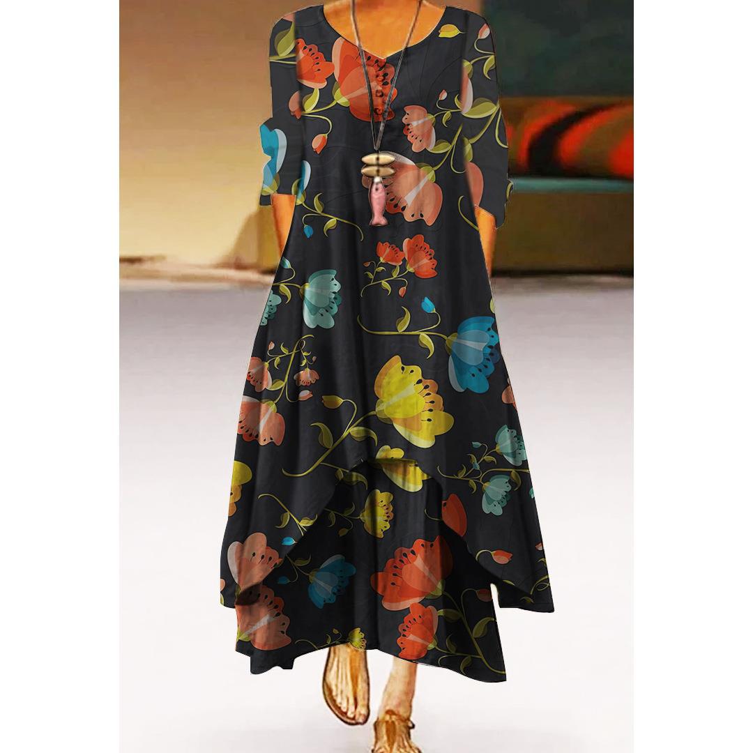 Vestido de vuelo con estampado floral artístico de Isabella Sol.