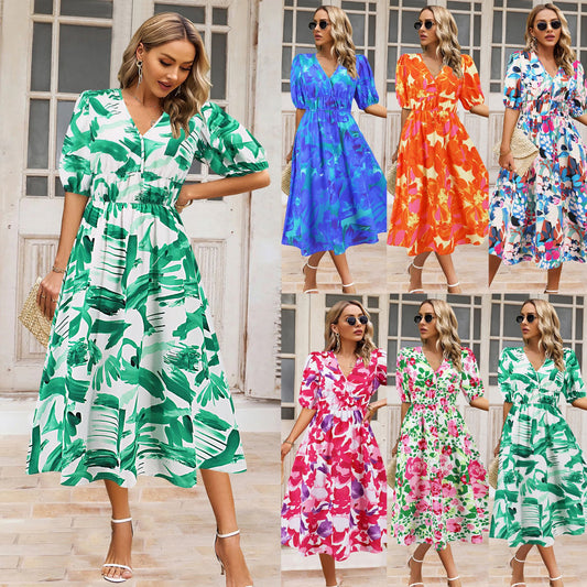 Bohemian Floral V-Neck Dress by Isabella Sol
