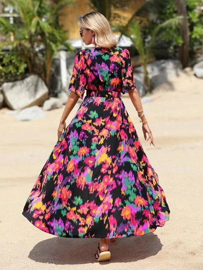 Vestido asimétrico con escote en V de Isabella Sol.