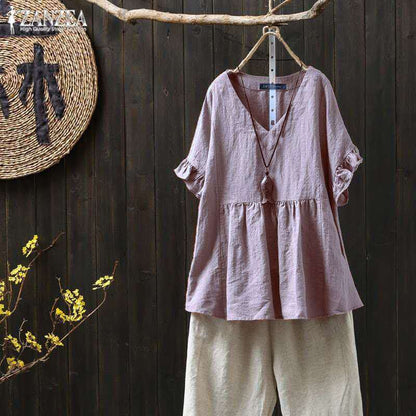 Top de algodón con volantes, talla grande, inspirado en Isabella Sol y Pinterest.