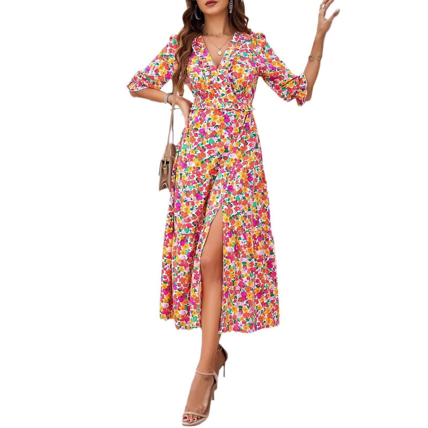 Elegante vestido midi floral de Isabella Sol para vacaciones