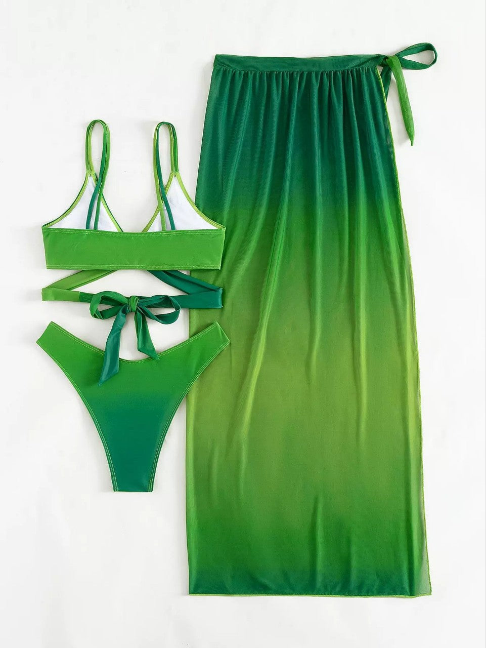 Conjunto de bikini de tres piezas Isabella Sol con degradado verde