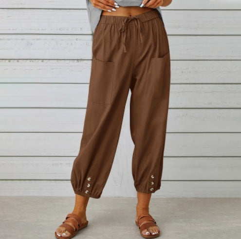Pantalones holgados de algodón y lino de Isabella Sol