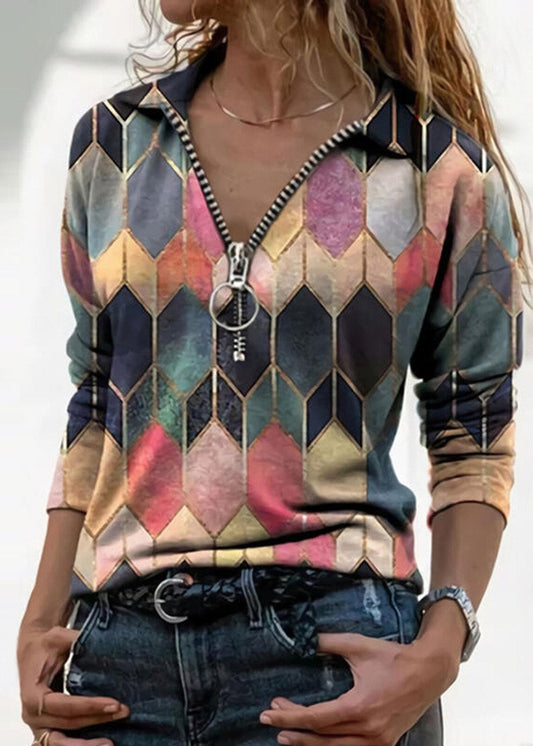 Top colorido con cremallera y escote en V de Isabella Sol, ajuste perfecto.