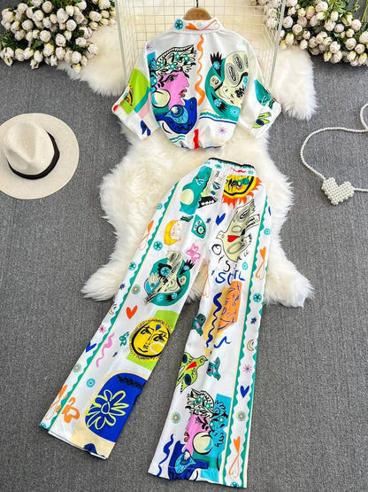Conjunto holgado de verano para mujer con estampado vibrante de Isabella Sol