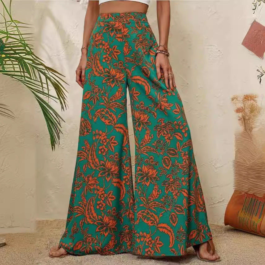 Elegantes pantalones anchos con estampado floral de Isabella Sol.