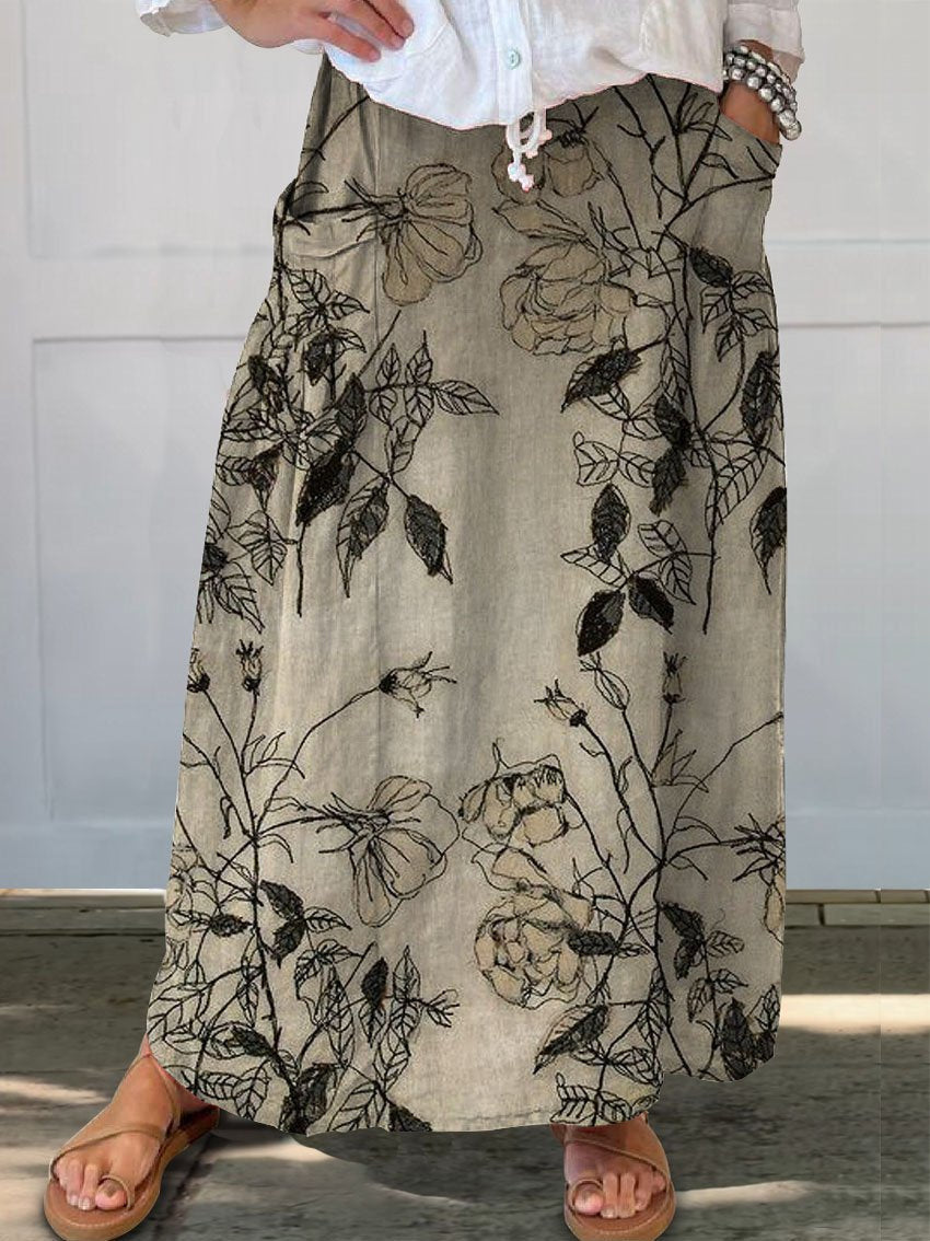 Falda retro floral con bolsillos de Isabella Sol para uso diario.