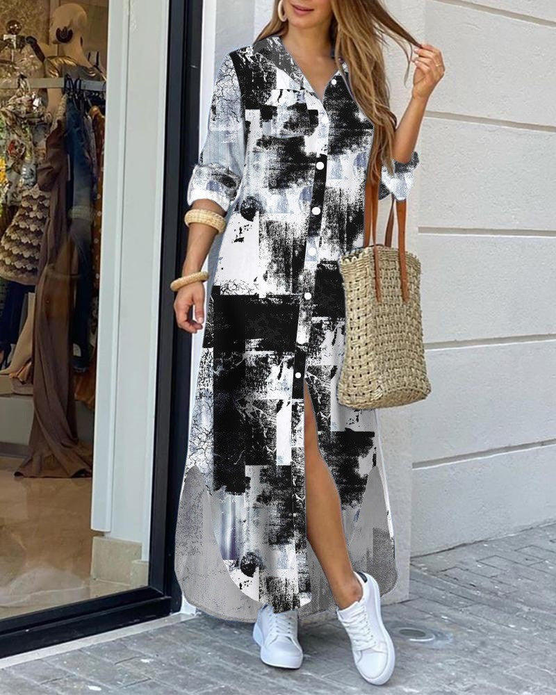 Elegante vestido camisero largo estampado de Isabella Sol