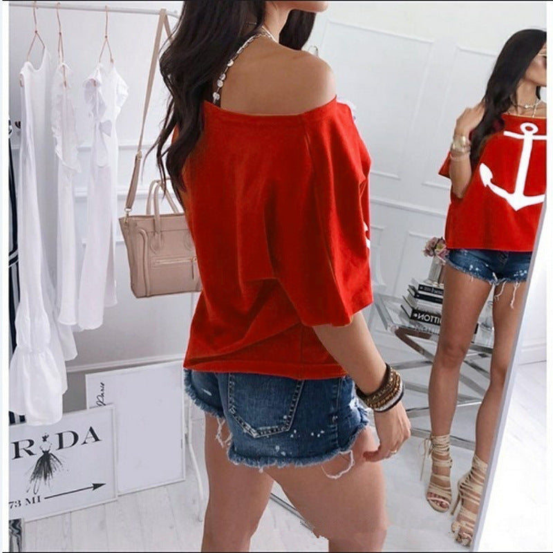 Top con hombros descubiertos y estampado de ancla náutica de Isabella Sol