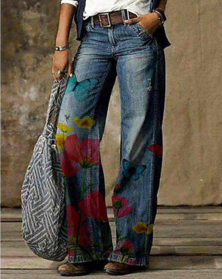 Pantalones anchos con estampado floral artístico de Isabella Sol.