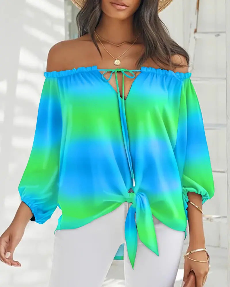 Elegante top estampado con hombros descubiertos de Isabella Sol