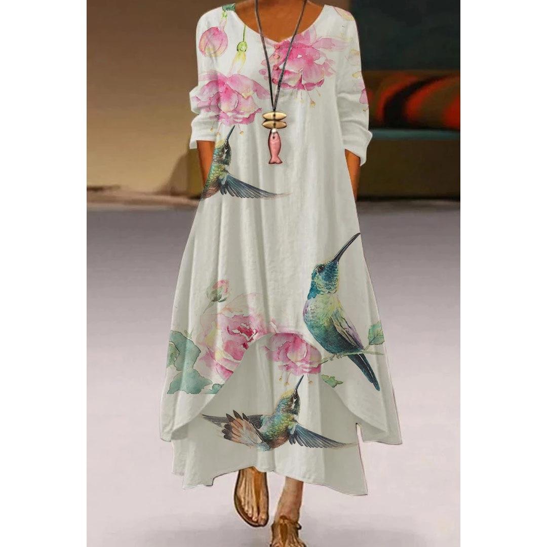 Vestido de vuelo con estampado floral artístico de Isabella Sol.