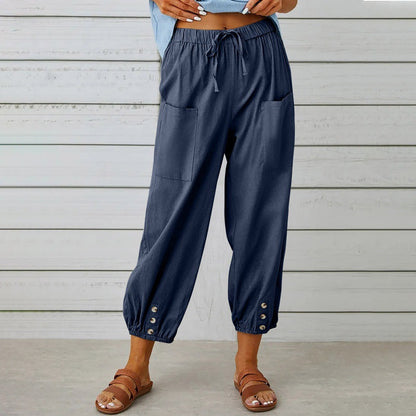 Pantalones holgados de algodón y lino de Isabella Sol