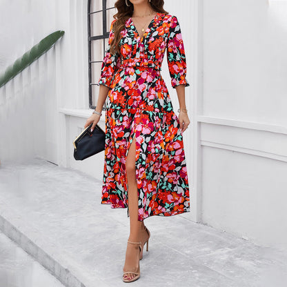 Elegante vestido midi floral de Isabella Sol para vacaciones