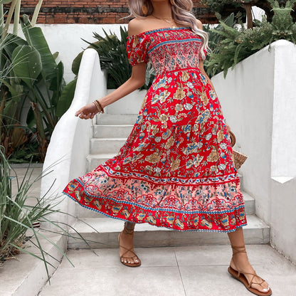 Vestido midi bohemio floral con hombros descubiertos de Isabella Sol