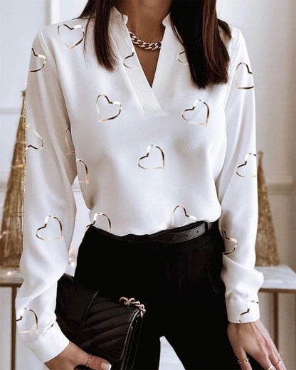 Camisa estampada de manga larga con cuello en V de Isabella Sol.
