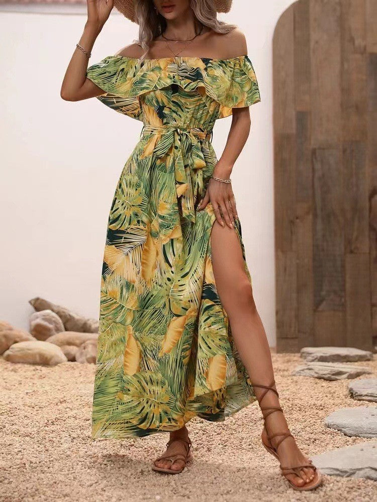 Elegante vestido largo floral con volantes de Isabella Sol