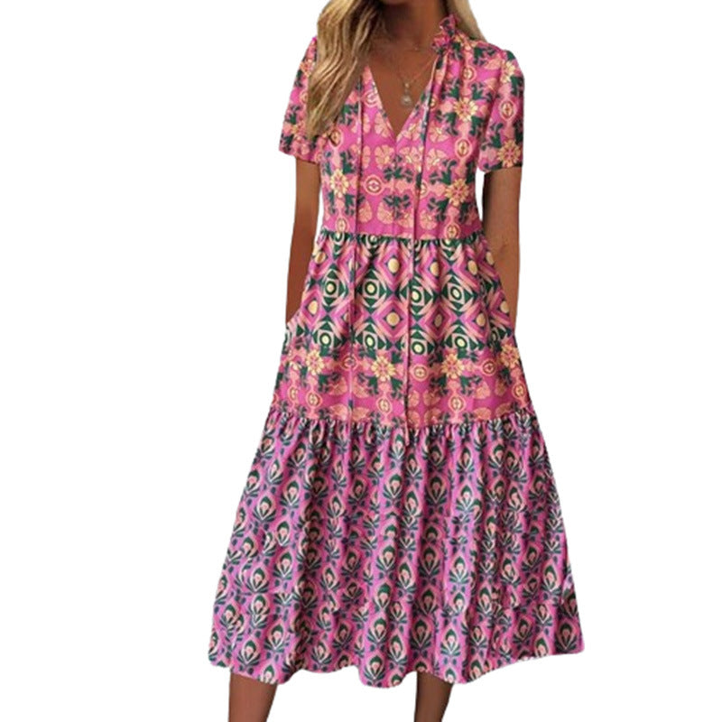 Vestido midi de verano Isabella Sol con estampado vibrante