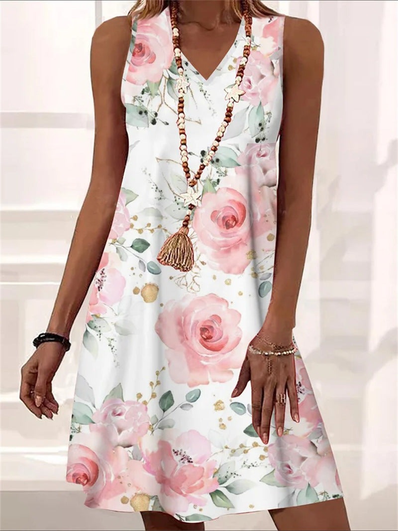 Vestido sin mangas con escote en V y estampado floral de Isabella Sol.