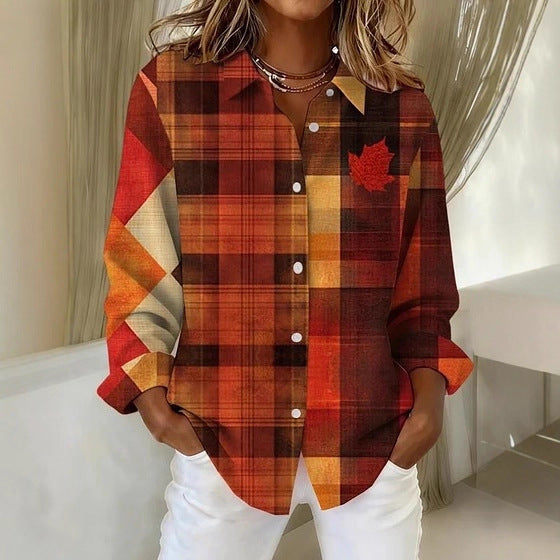 Plaid Colorblock Isabella Sol Long Sleeve Blouse