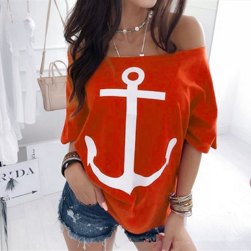 Top con hombros descubiertos y estampado de ancla náutica de Isabella Sol