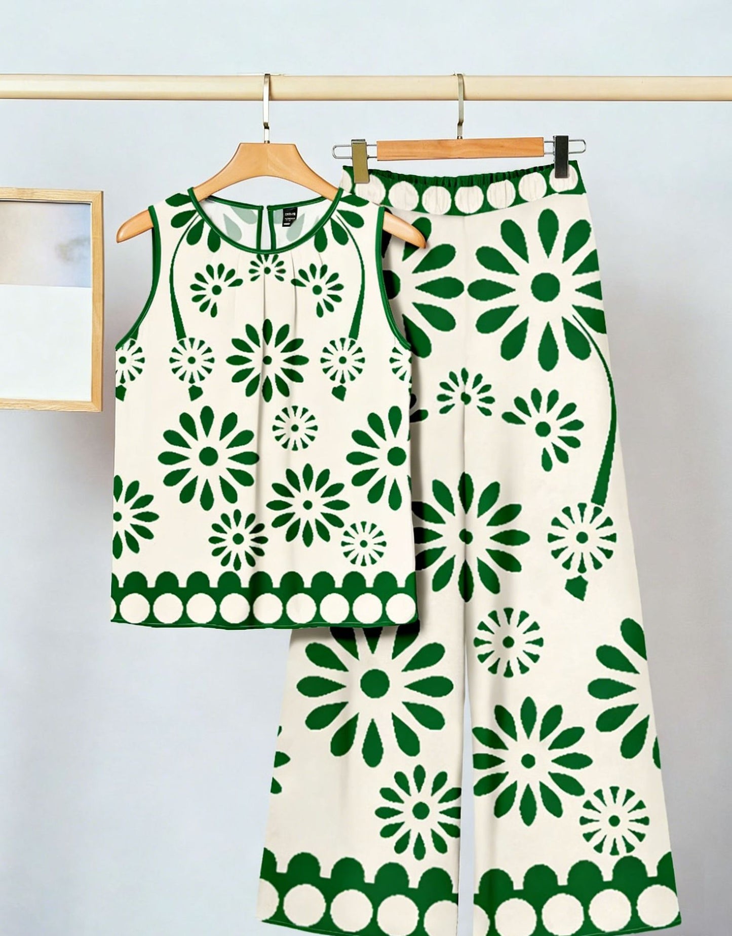 Conjunto de dos piezas para mujer: top sin mangas irregular y pantalón estampado a la moda.