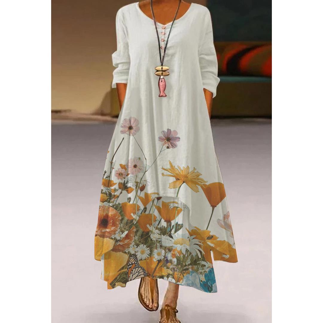 Vestido de vuelo con estampado floral artístico de Isabella Sol.