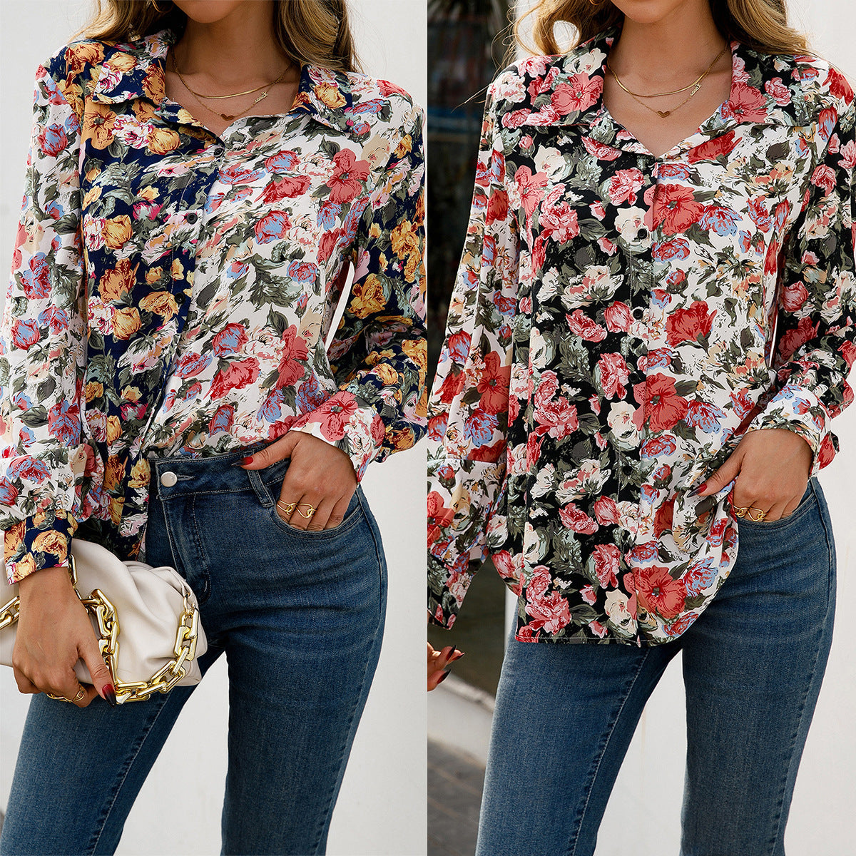 Camisa Isabella Sol Everyday con estampado floral y bloques de color.