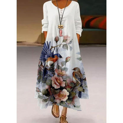 Vestido de vuelo con estampado floral artístico de Isabella Sol.