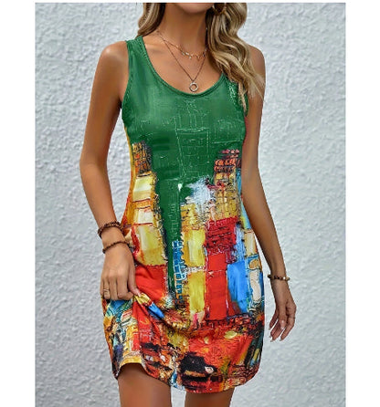 Vestido de verano de corte A con estampado vibrante de Isabella Sol