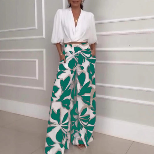 Conjunto de pantalón ancho informal de manga tres cuartos para mujer de Socialite