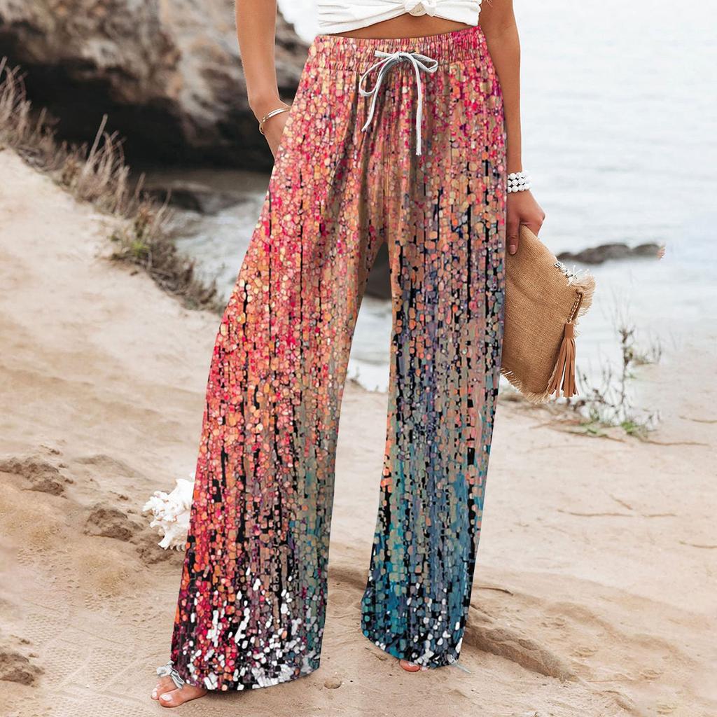Pantalones de pierna ancha para mujer de Isabella Sol con estampado botánico bohemio