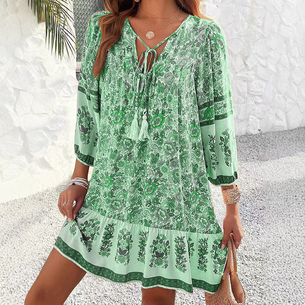 Vestido midi bohemio floral con escote en V de Isabella Sol