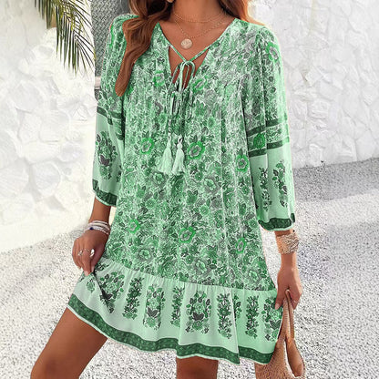 Vestido midi bohemio floral con escote en V de Isabella Sol