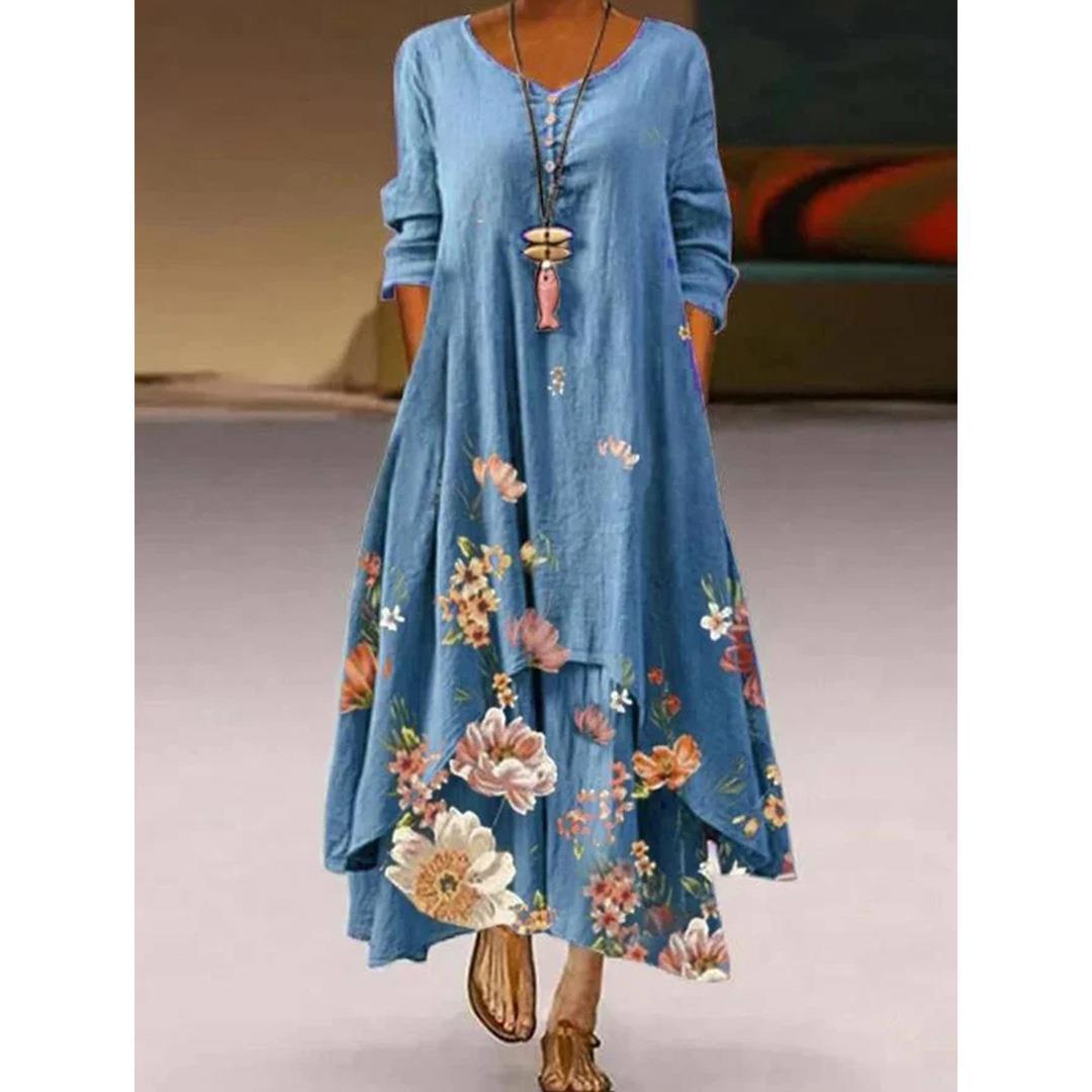 Vestido de vuelo con estampado floral artístico de Isabella Sol.