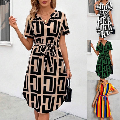 Chic Striped Isabella Sol V-Neck Midi Dress