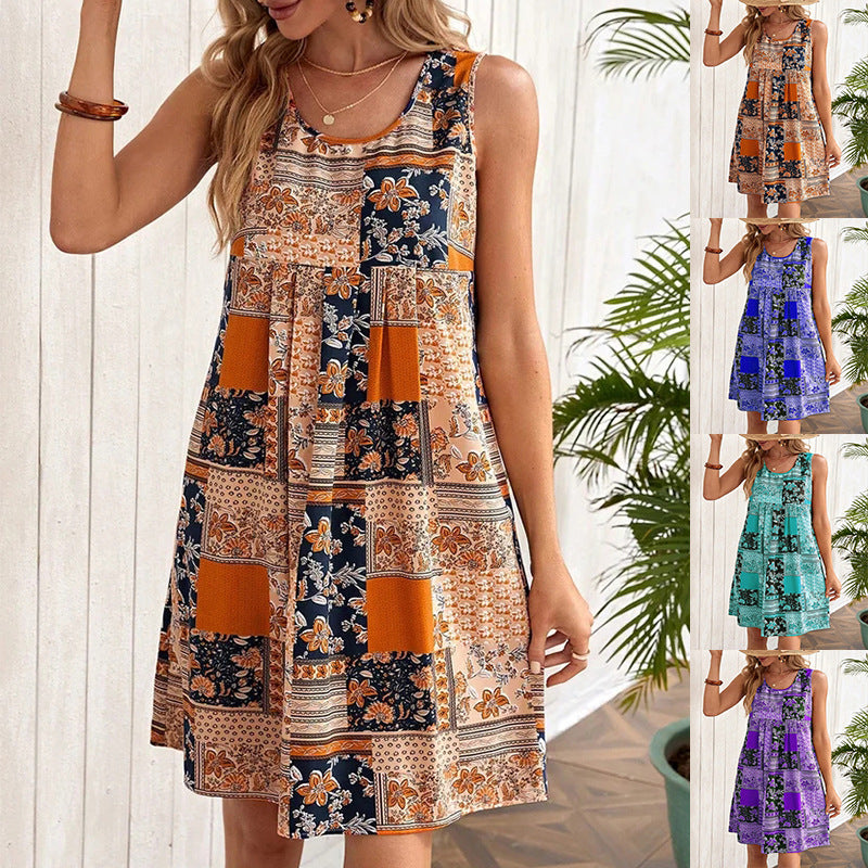 Printed A-Line Sleeveless Dress by Isabella Sol