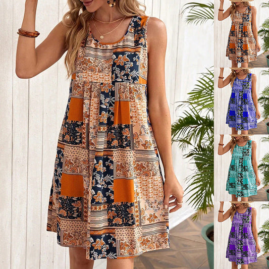 Printed A-Line Sleeveless Dress by Isabella Sol