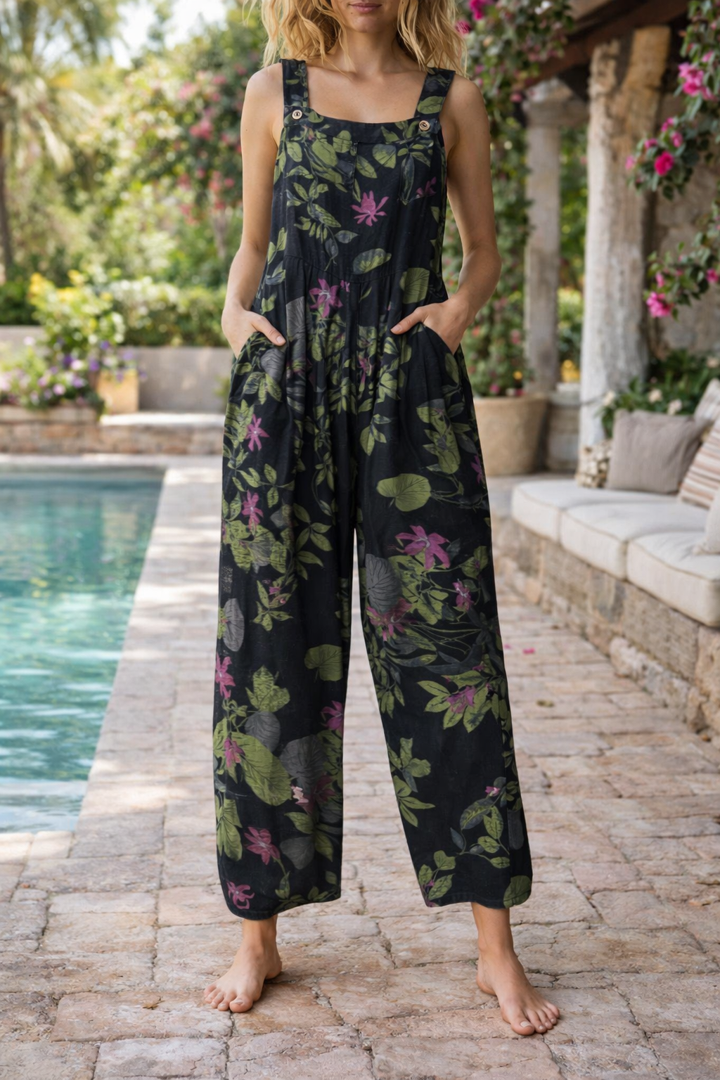 Mono con tirantes Isabella Sol con estampado floral patchwork