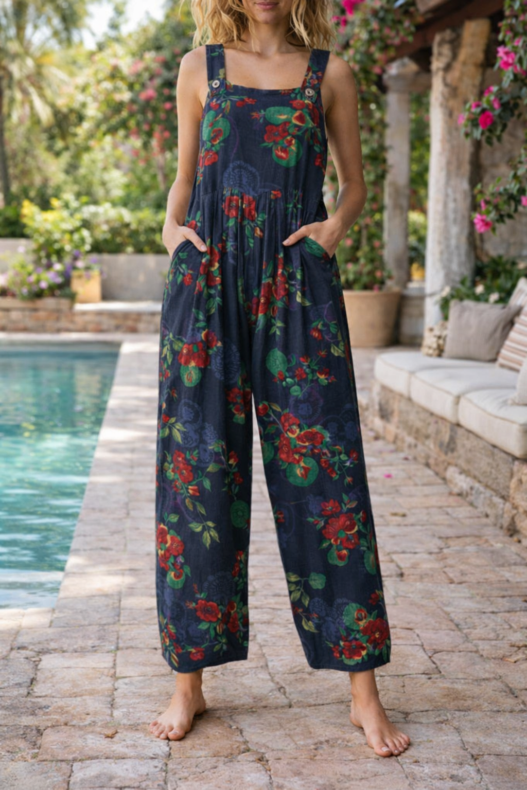 Mono con tirantes Isabella Sol con estampado floral patchwork