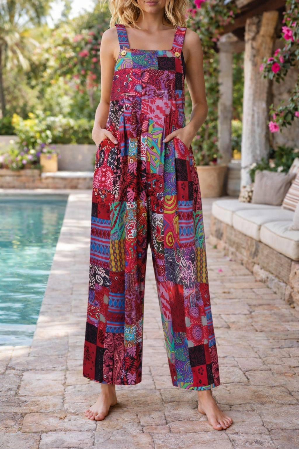 Mono con tirantes Isabella Sol con estampado floral patchwork